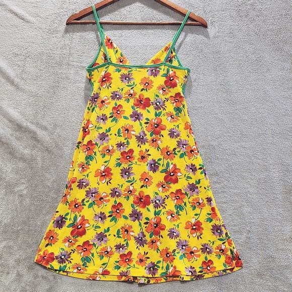 Vintage Wet Seal Yellow Green Floral Empire Waist Mini Dress Size Small Y2K 90s - Picture 3 of 8